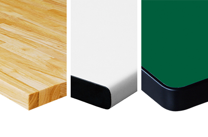 Wood top, laminate top and rubber top.